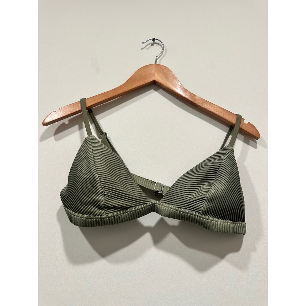 Hollister Swim Ribbed Triangle Bikini Top Olive Green‎ Womens Large Adjustable